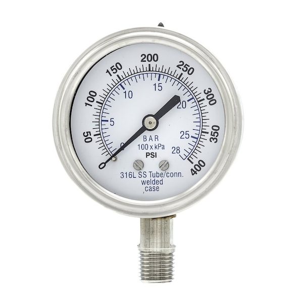Pic Gauges 2 1/2 in Dial, 1/4 in NPT Male Lower Location, Stainless Steel Case Material PRO-301D-254I-01 - main